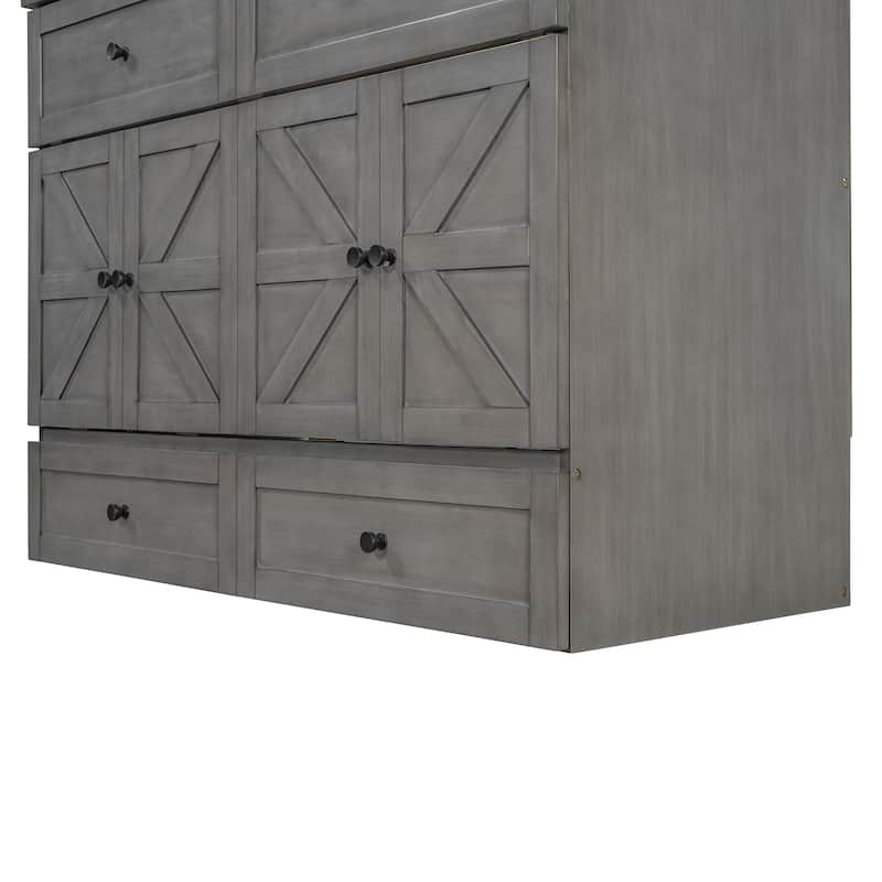 Gray Full Size Modern Style Murphy Bed with Large Versatile Storage Drawers and USB Ports for Bedroom