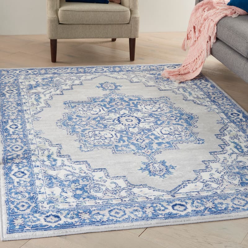 Nourison Whimsicle Modern Persian Floral Medallion Area Rug - 4' x 6' - Grey Blue - Runner/Rectangle