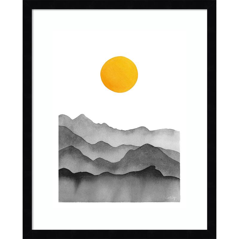 Black Yellow Mountain Range Silhouette by Cat Coq Framed Wall Art Print - 17 x 21 in - Black