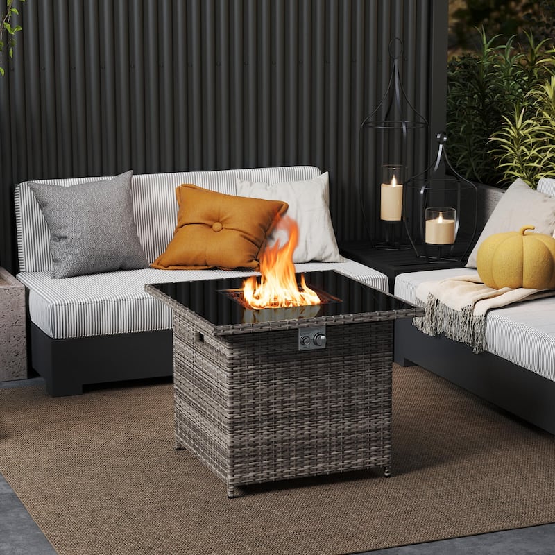 Costway 32.5" Propane Fire Pit Table Outdoor Wicker Gas Firepit with - See Details
