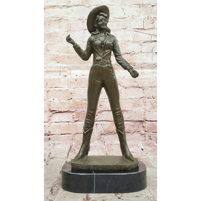 Standing Cowgirl Bronze Sculpture - Wild West Female Rancher Art