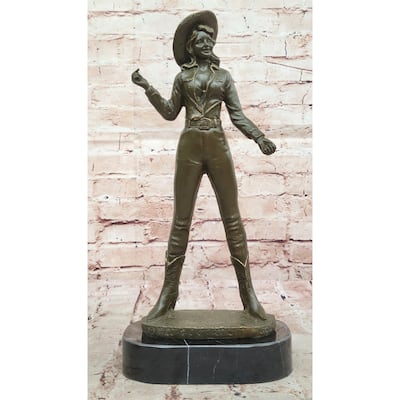 Standing Cowgirl Bronze Sculpture - Wild West Female Rancher Art