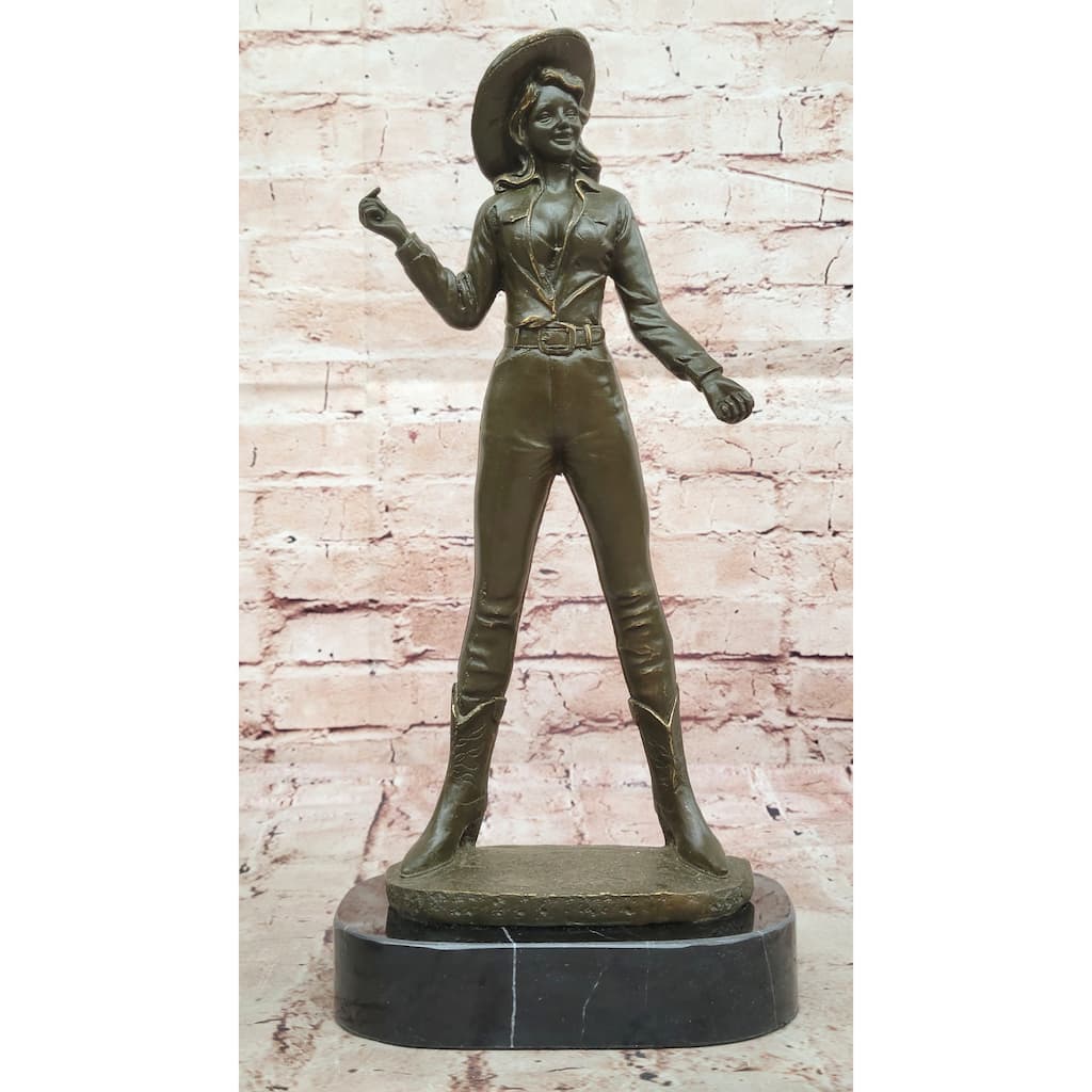 Standing Cowgirl Bronze Sculpture - Wild West Female Rancher Art