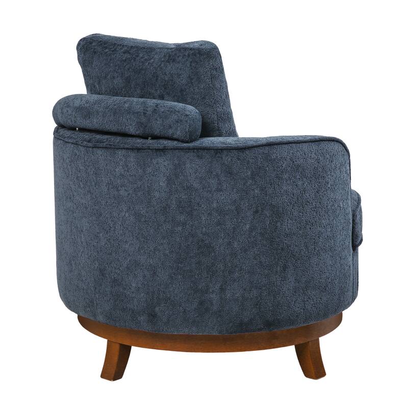 Modern Set of 2 Chenille Wooden Swivel Barrel Chair Upholstered Ergonomic Design
