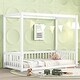 preview thumbnail 1 of 6, Twin Size Canopy Frame Floor Bed with Fence, Guardrails,White