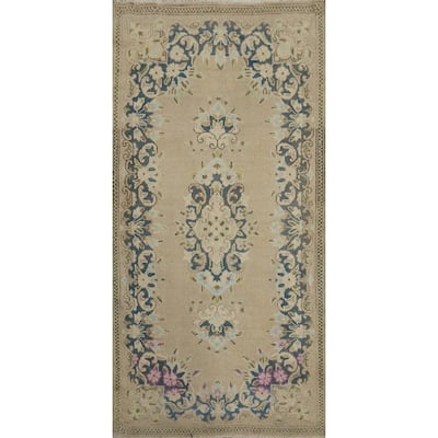 Hand Knotted Oriental 100% Wool Carpet Traditional Floral Beige & Ivories Kerman Runner Rug - 5' 3'' X 2' 5''