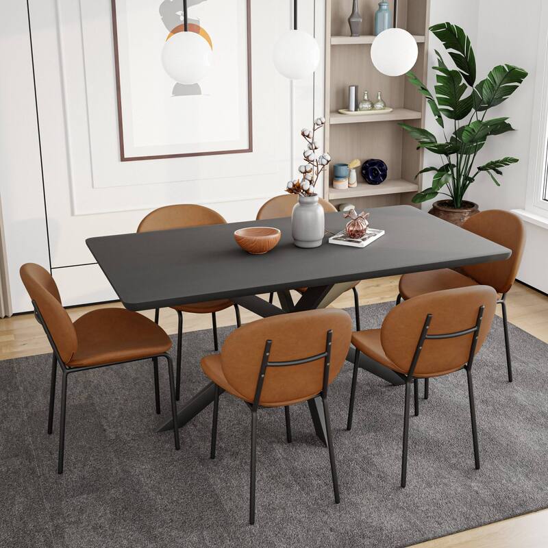 Leather Dining Side Chair with Powder-Coated Iron Legs Servos Series