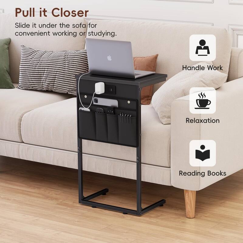 C Shaped End Table with Charging Station - 16.35"D x 10.84"W x 28.23"H