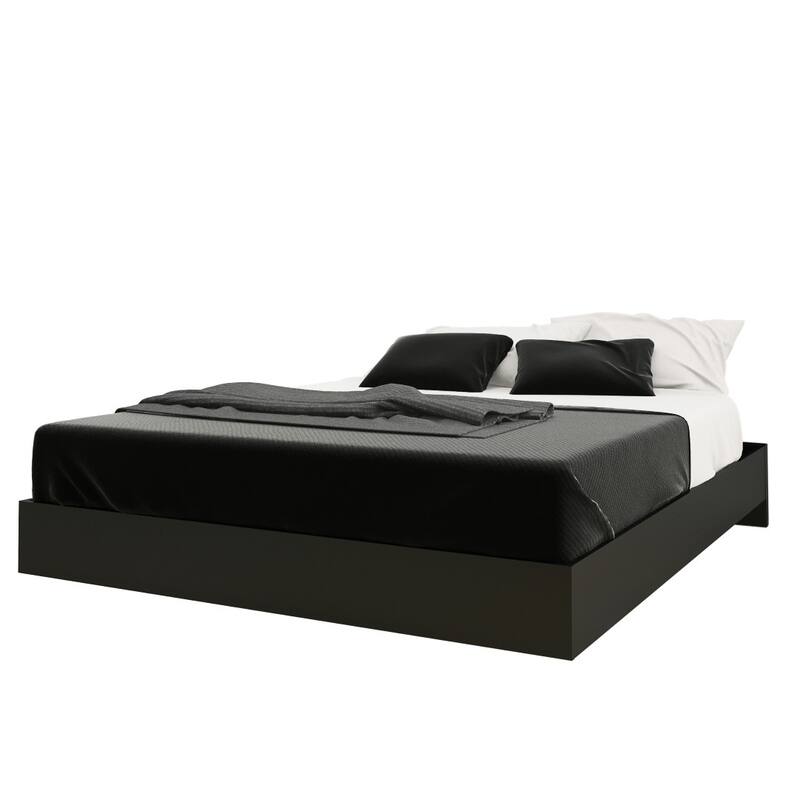 Nexera Platform Bed with Headboard, Walnut and Black
