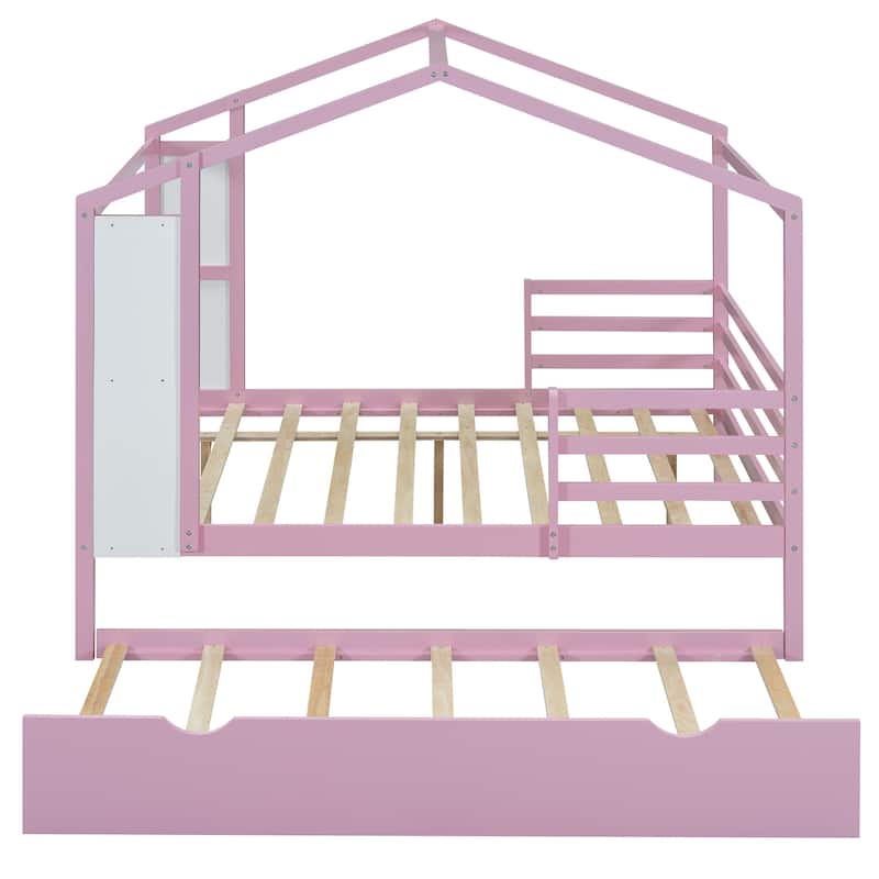 Wood House Bed with Fence and Writing Board