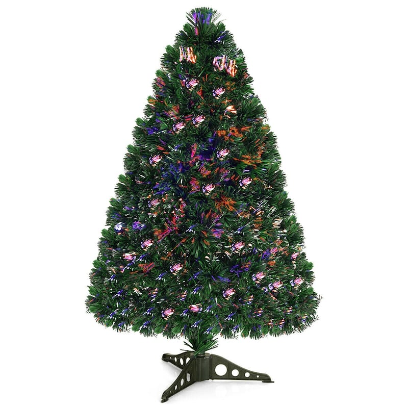 Gymax Pre-Lit 3' Artificial Christmas Tree Fiber Optic PVC Tips - See Details