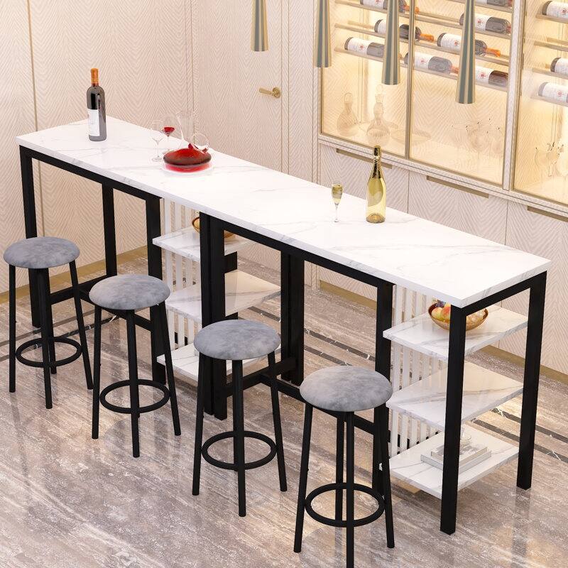 Bar Table Set with Storage Shelves, Faux Marble Breakfast Table with 2 Velvet Stools for Kitchen/Dinning Room/Living Room/Studio