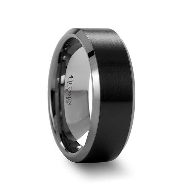 THORSTEN - ARDEN Beveled Edged Tungsten Ring with Brushed Finished Black Ceramic Center
