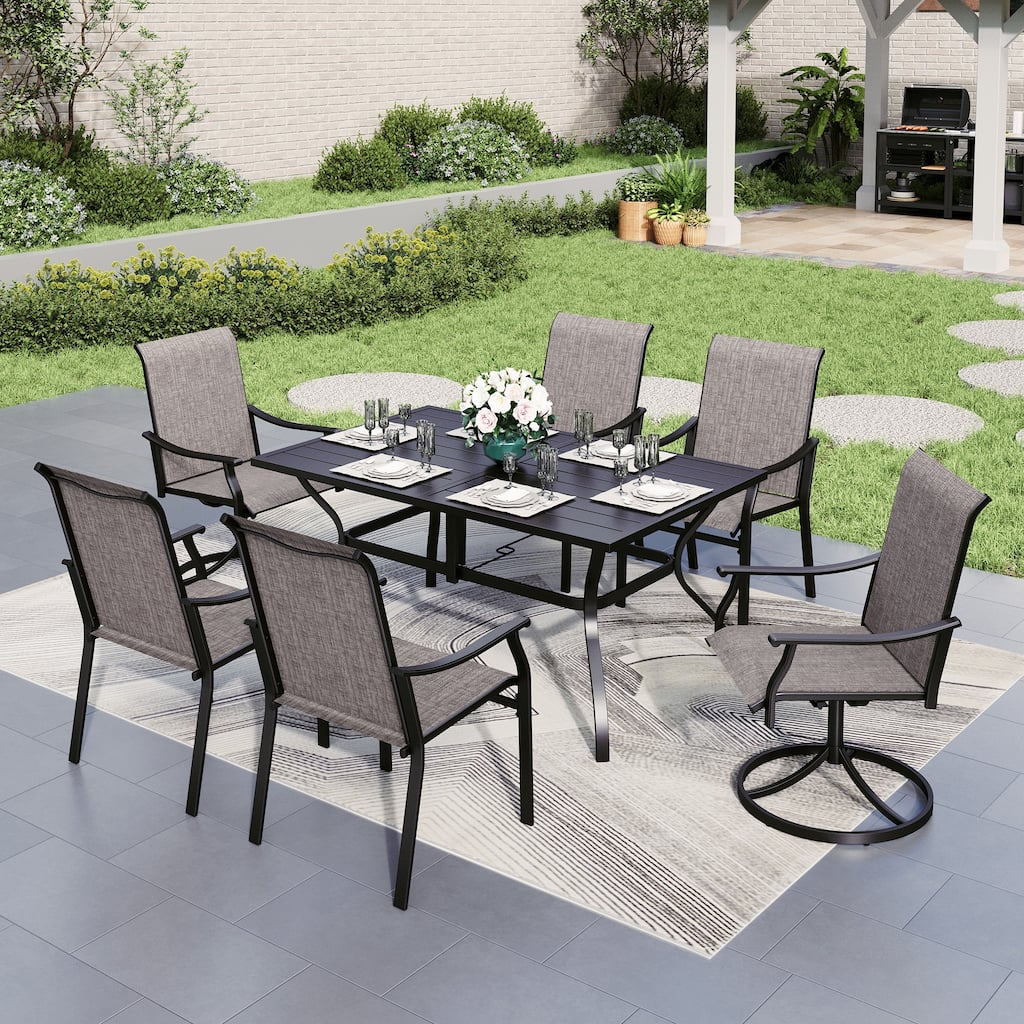 MAISON ARTS 7-Piece Patio Dining Set, 4 Textilene Fabric Armchairs and 2 Textilene Swivel Chairs with Rectangle Metal Table