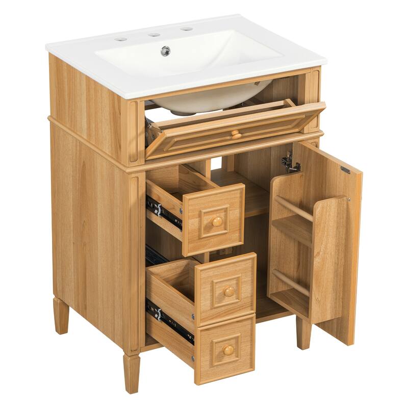 Freestanding Bathroom Vanity with Sink, Center Rectangular Ceramic Sink Bathroom Storage Cabinet, 24"/30"