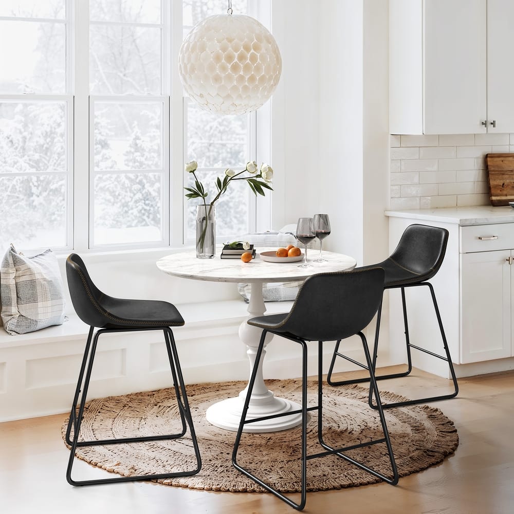 Modern 24.in Counter Height Bar Stool with PU Leather and Metal Frame Barstools for Kitchen Island