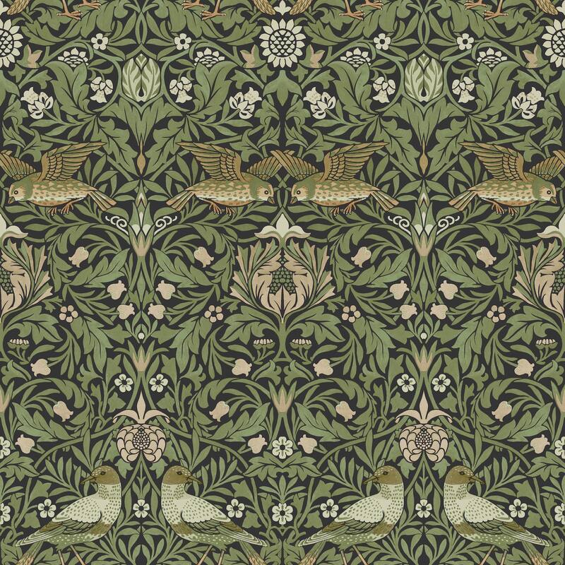 Bird Green Floral Thicket Wallpaper