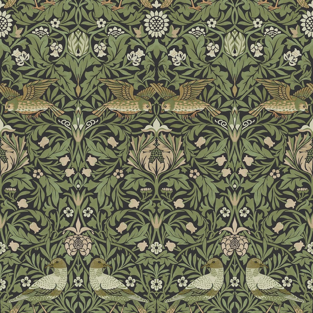 Bird Green Floral Thicket Wallpaper