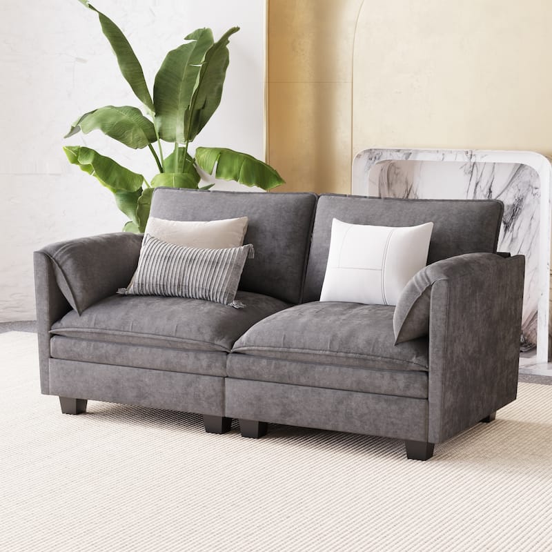 Solid Wood Loveseat Sofa, Fabric Upholstered Straight-Row 2 Seat Sofa, Lounge Sofa with Armrests for Small Spaces, Bedroom