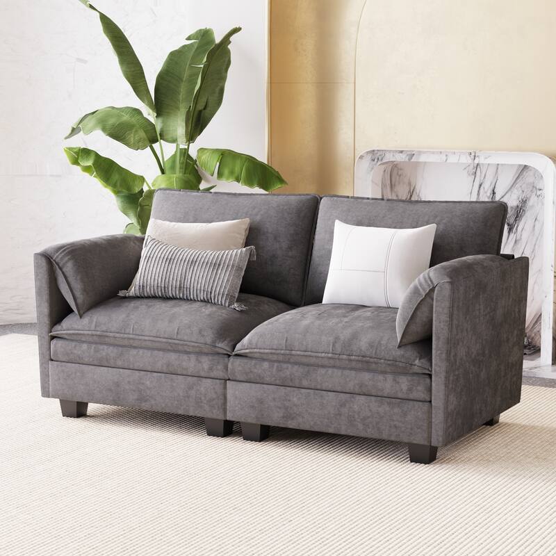 Wood Frame Loveseat Sofa Couch with 2 Side Pockets, Minimalist Accent Sofa Lounge Sofa with Armrests