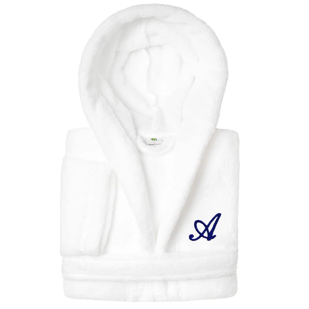 Sweet Kids 100% Polyester SUPER PLUSH Double Brushed Hooded Bathrobe with Navy Script Monogram