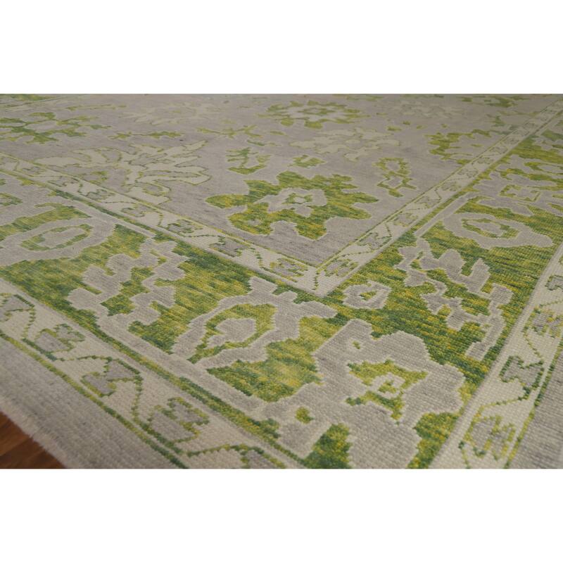 Hand Knotted Oriental 100% Wool Carpet Transitional All-Over Greys & Charcoal Oushak Area Rug - 13' 8'' X 9' 4''