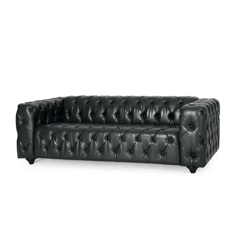 Mid Century Modern Loveseat, Faux Leather Upholstered Sofa Couch 83.5 Inch Button Tufted Couches For Living Room Lounges