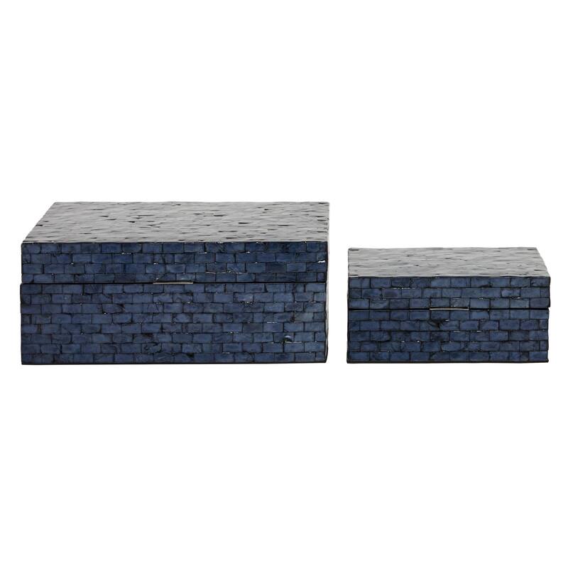 Mother of Pearl Shell Handmade Mosaic Storage Decorative Box - Set of 2 Dark Blue - Roche River Decor