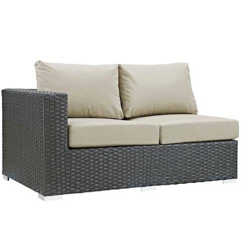Sojourn Wicker Rattan Outdoor Patio Sunbrella Fabric Left-Arm Loveseat