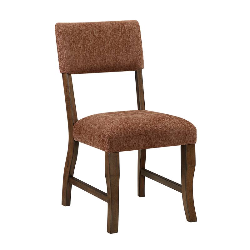 Contemporary Dining Side Chairs Set of 2, Chenille Fabric Upholstered Comfort Seat Back Wooden Furniture - Brown,Rust