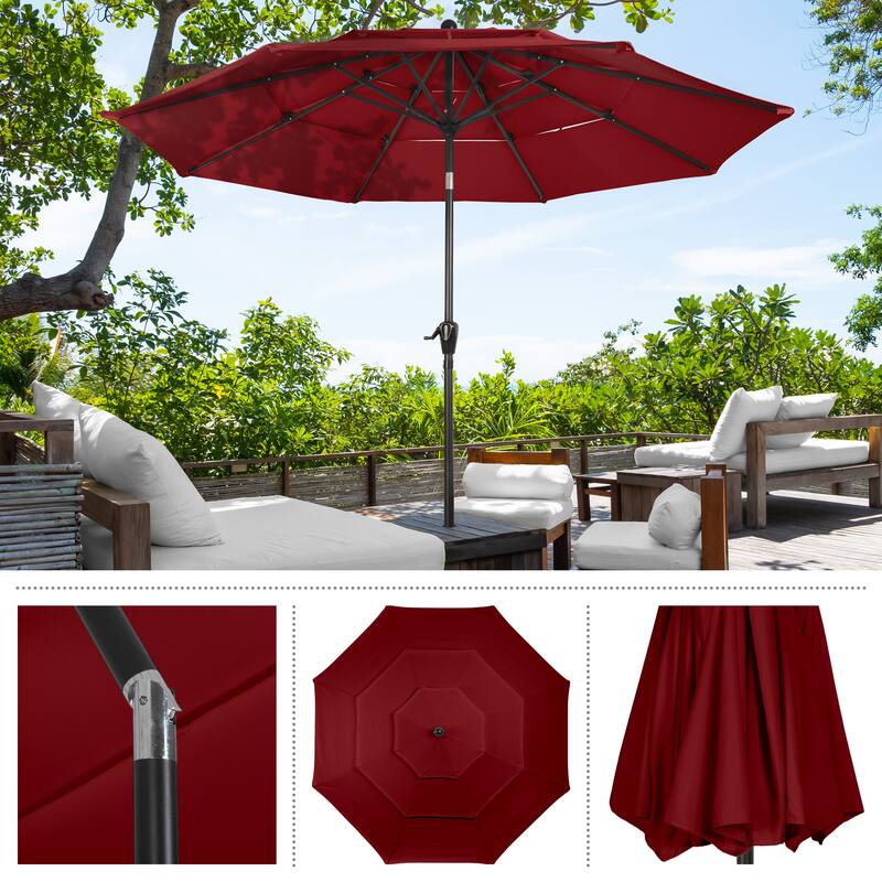 10 ft Patio Umbrella, 3-Tiered Sunshade with Push Button Tilt and Easy-Open Crank, Outdoor Umbrella for Deck, Yard
