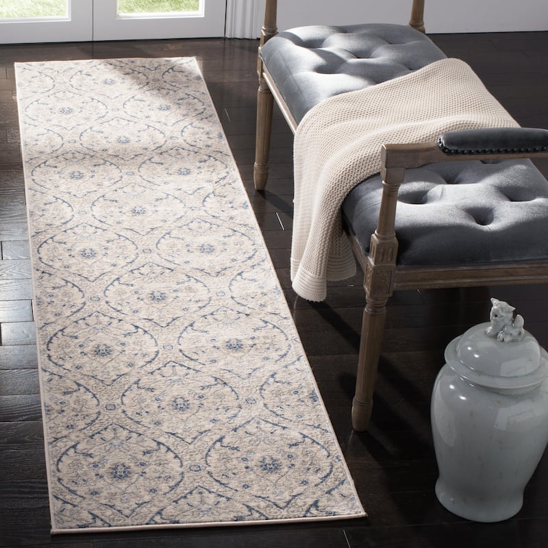 SAFAVIEH, Brentwood Koyka Traditional Oriental Rug - 2' x 8' Runner - Light Grey/Blue