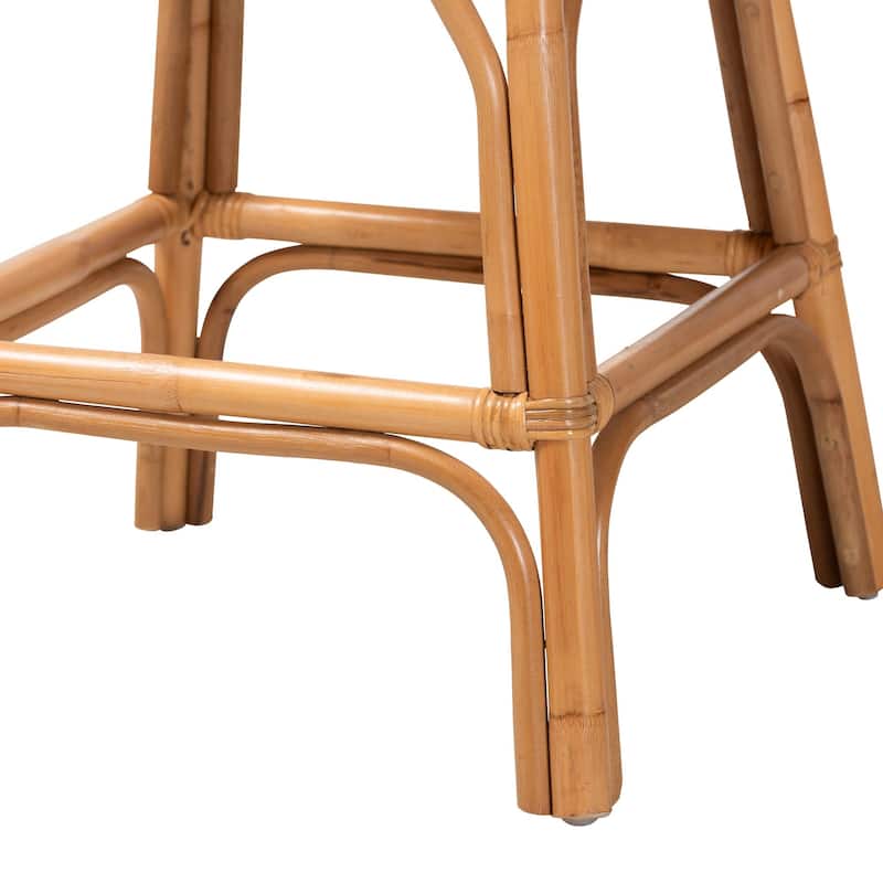 Adam Natural Rattan Counter Stool with Cushion - Handwoven Wicker Swivel Bar Chair for Kitchen Island or Lounge Area