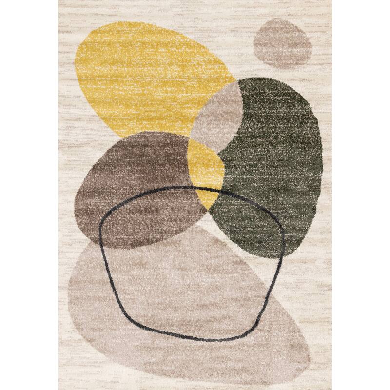 Yellow Green Grey Abstract Circles Area Rug