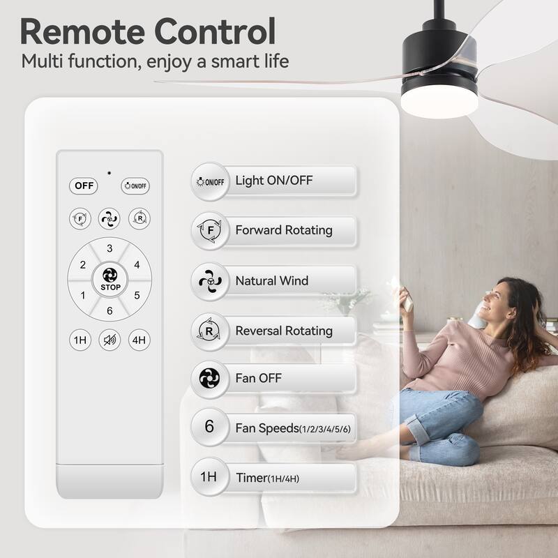 52'' Black Ceiling Fan With Led Lights And Remote Control