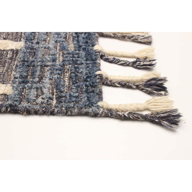 ECARPETGALLERY Hand-knotted Tangier Dark Navy Wool Rug - 5'2 x 8'1