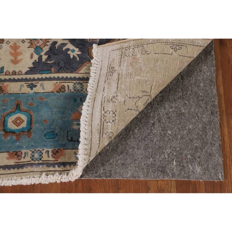 Over-Dyed Blue Tabriz Persian Vintage Area Rug Handmade Wool Carpet - 6'10"x 9'8"