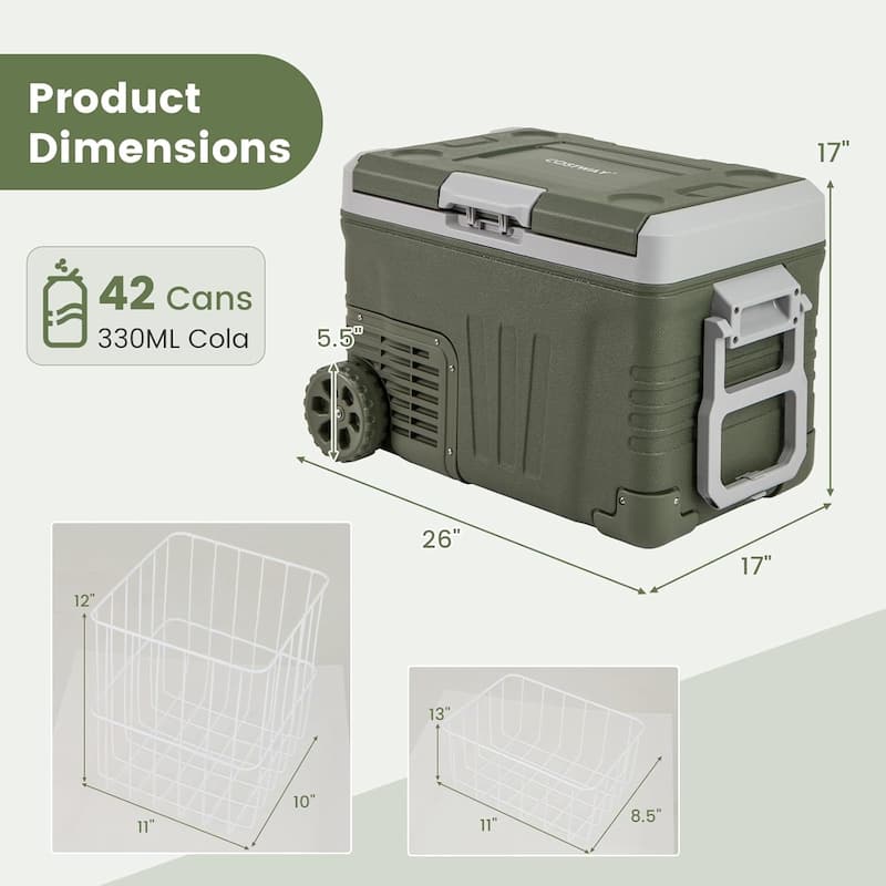 37/53 QT Portable Car Fridge 12 Volt Car Refrigerator w/ Wheels - 37 QT