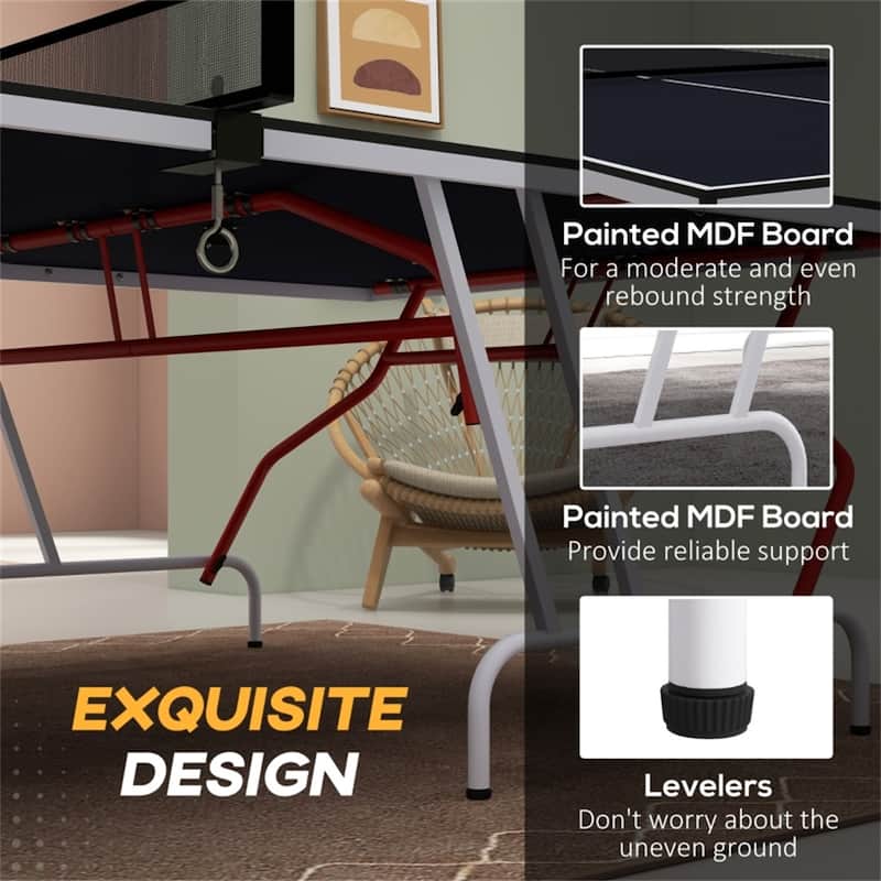 Charcoal Grey Foldable Ping Pong Table with Net and Paddles and Balls for Indoor Game Rooms - 107.9" L x 60" W x 29.9" H