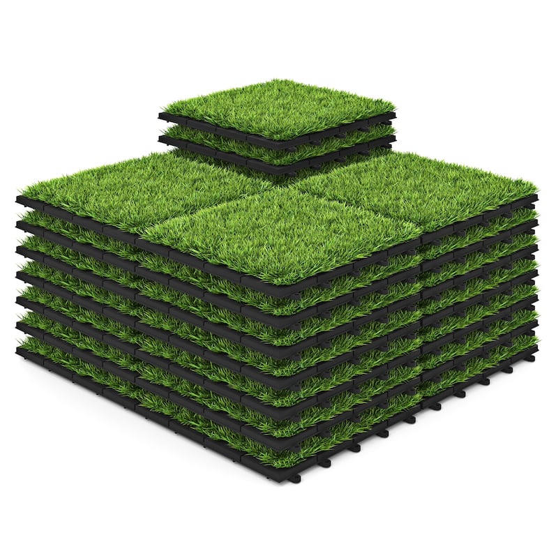 Gymax 12'' x 12'' Fake Grass Turf Outdoor Indoor Flooring Deck - Green