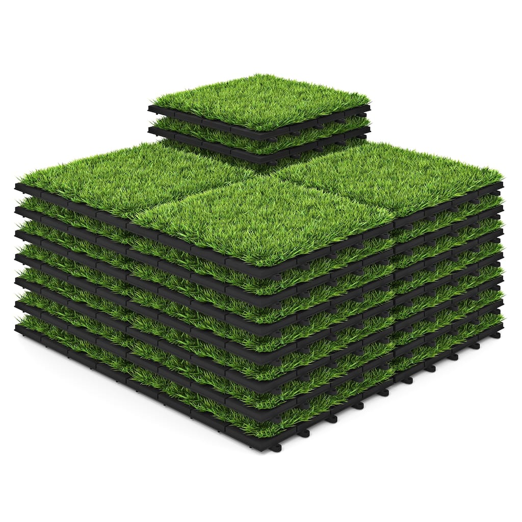 Gymax 12'' x 12'' Fake Grass Turf Outdoor Indoor Flooring Deck