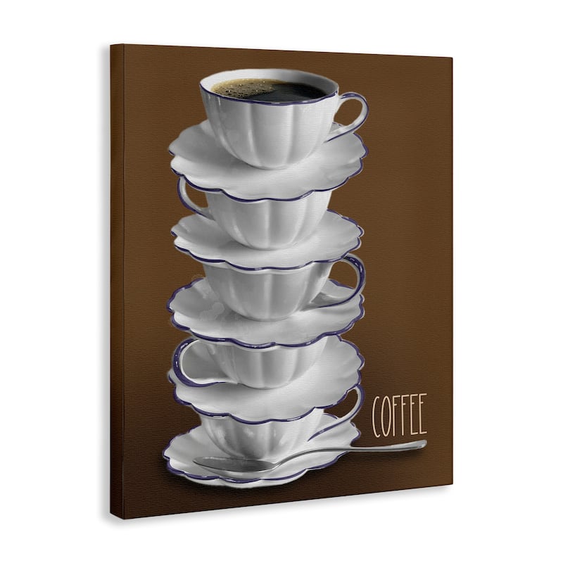 Stupell Stacked Teacups with Coffee Canvas Wall Art Design By Matthew Piotrowicz