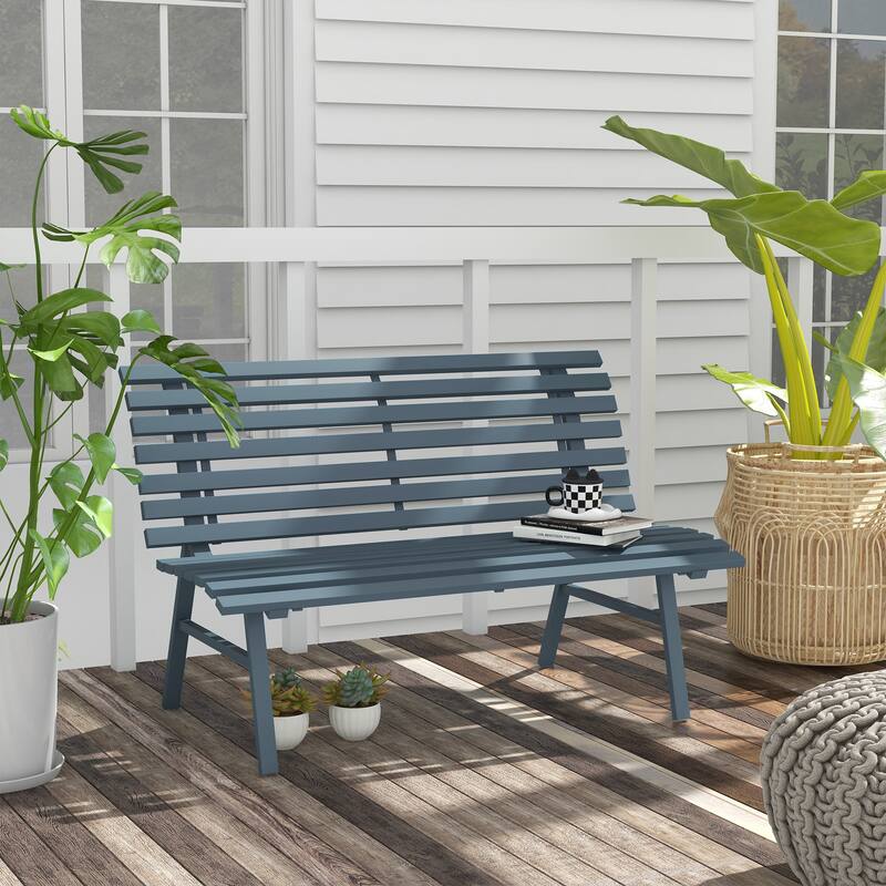 Porch Bench Outdoor Bench with Aluminum Frame, Charming Leisure Bench with Backrest, Corridor Bench Entryway Bench - Blue