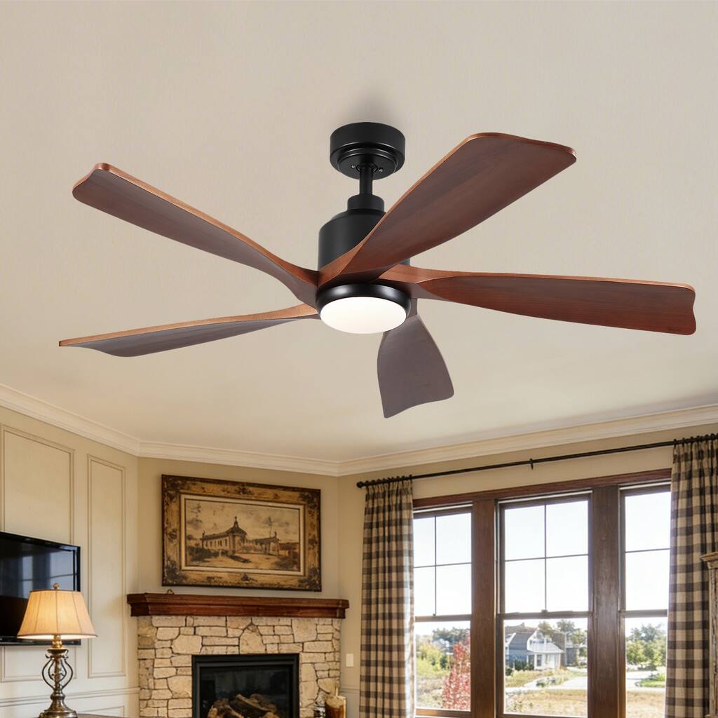 52 inch Solid Wood Ceiling Fan with Light,Quiet DC Motor,Reversible Airflow,for Living Room,Bedrom ,Farmhouse,Patio - 52 Inches