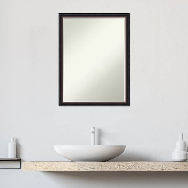 Salon Scoop Half-Inch-Bevel Wood Framed Bathroom Vanity Wall Mirror - Glass Size 18x24