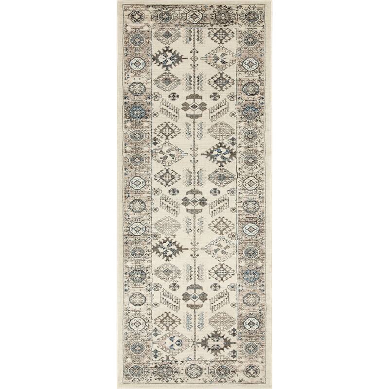 Anila Collection Ivory/Beige/Brown/Blue Transitional Oriental Area Rug - 2'5 X 7'8