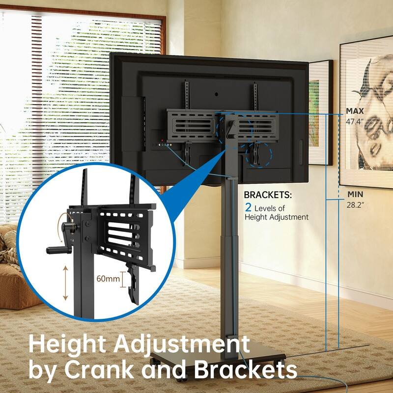 FITUEYES Rolling TV Stand with Stepless Lift for 32-75 Inch TVs, Swivel and Tilt, Hold up to 88 lbs