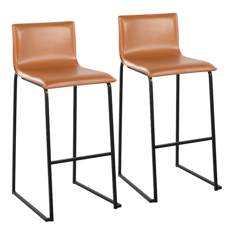 Silver Orchid Mara Upholstered 29" Fixed-Height Bar Stool - Set of 2 - Camel/Black
