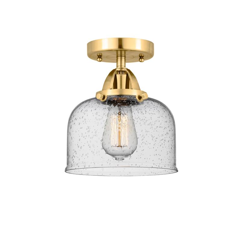 Innovations Lighting Nouveau 2 Bell - 1 Light 8" Semi-Flush Mount - Satin Gold/Seedy