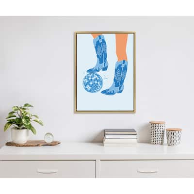 Kate and Laurel Sylvie Disco Cowgirl Blue Framed Canvas by Honey Island Studio